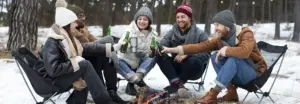 winter camping with friends